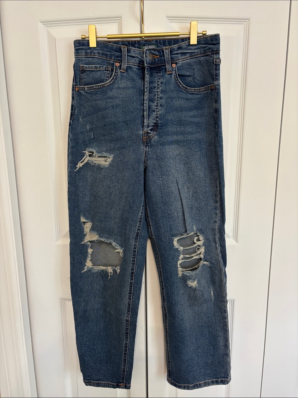 wild fable High Rise Distressed Dark Blue Straight-Leg Jeans